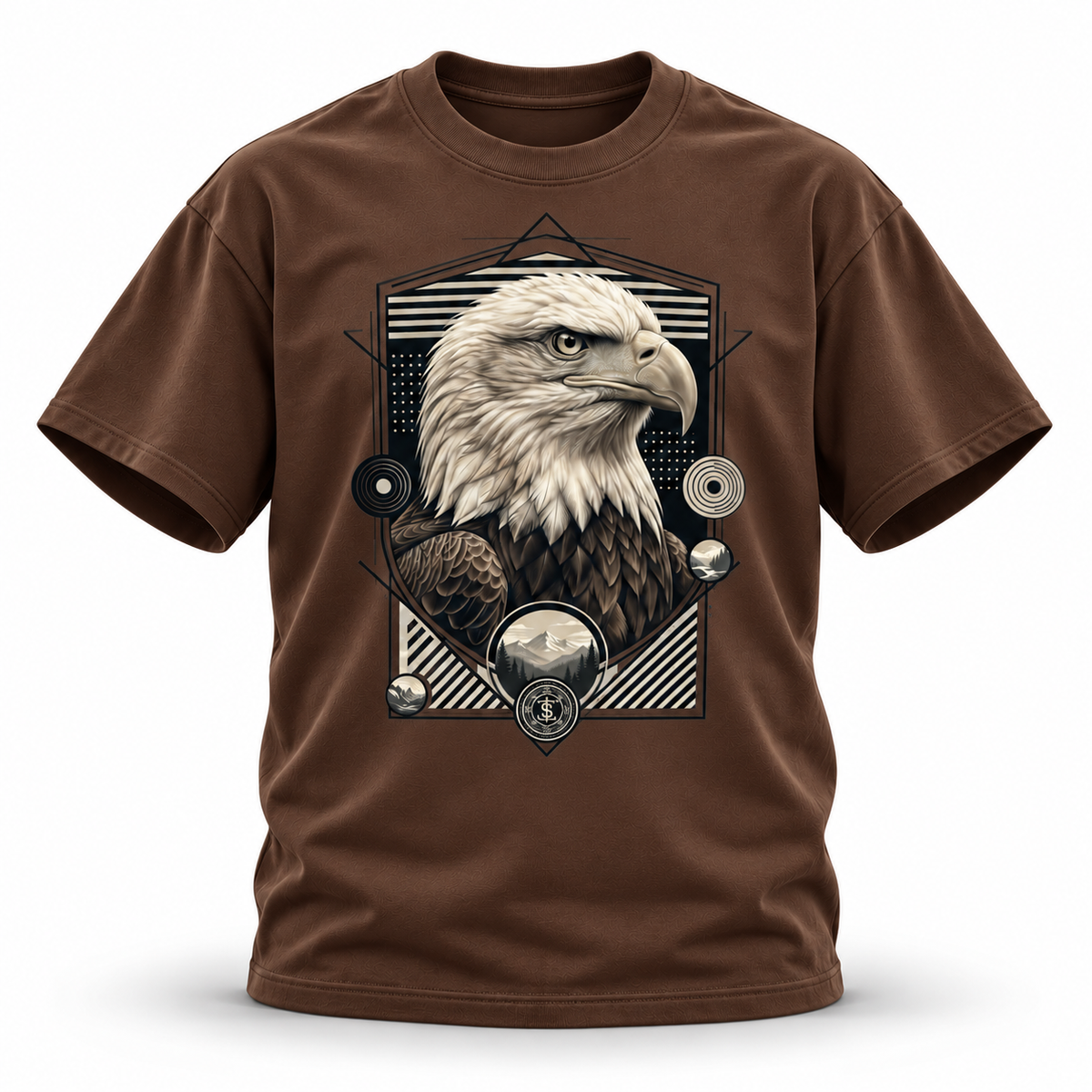 19SEVEN7 Northern Sentinel Coffee T-shirt with bald eagle artwork, front view