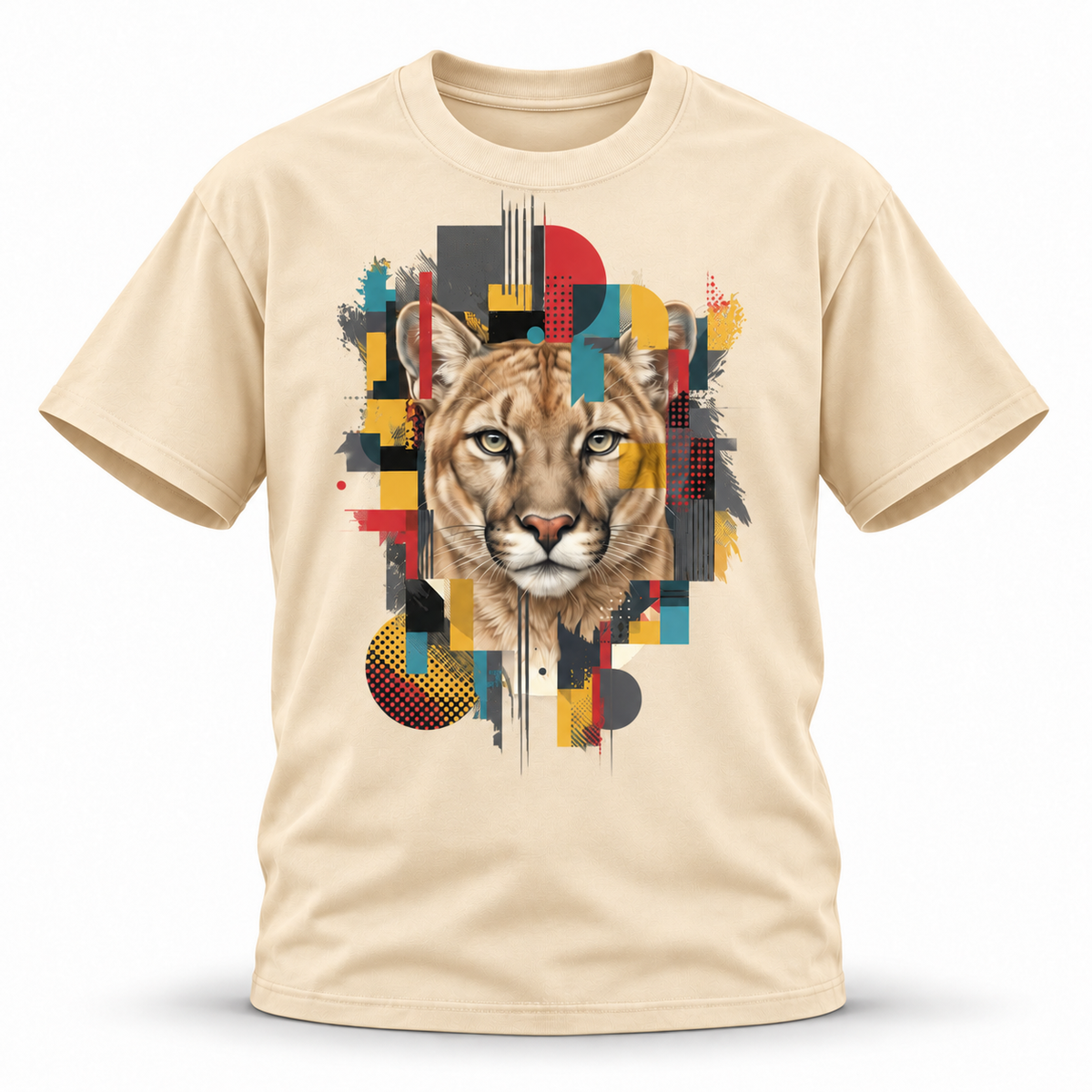 19SEVEN7 — Cougar Mosaic Oversized Tee — Apricot, front; 3D ghost mannequin mockup