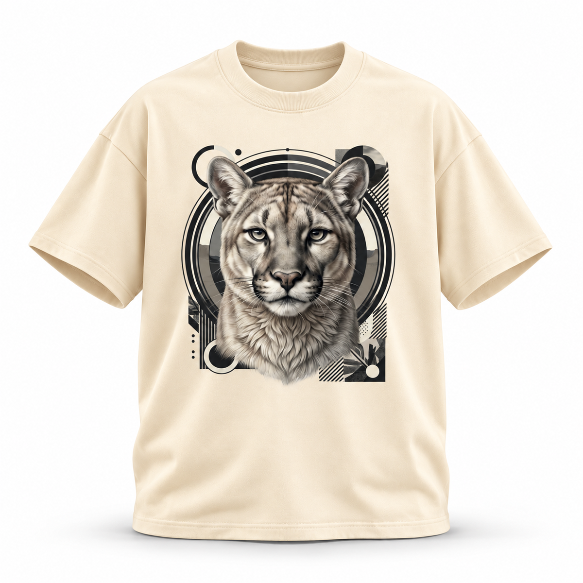 19SEVEN7 Northern Sentinel Apricot T-shirt with cougar artwork, front view