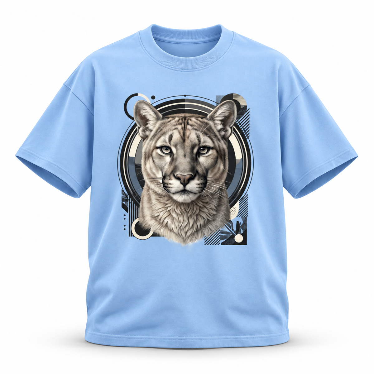 19SEVEN7 Northern Sentinel Blue T-shirt with cougar artwork, front view