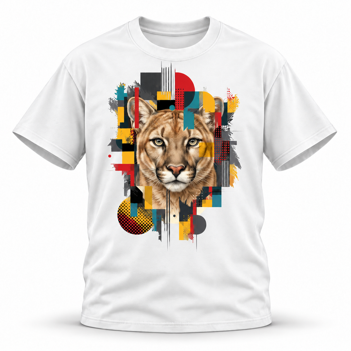19SEVEN7 — Cougar Mosaic Oversized Tee — White, front; 3D ghost mannequin mockup